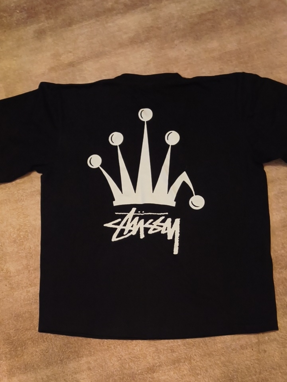 Stussy Size M Black Tee with White Broken Crown Graphic